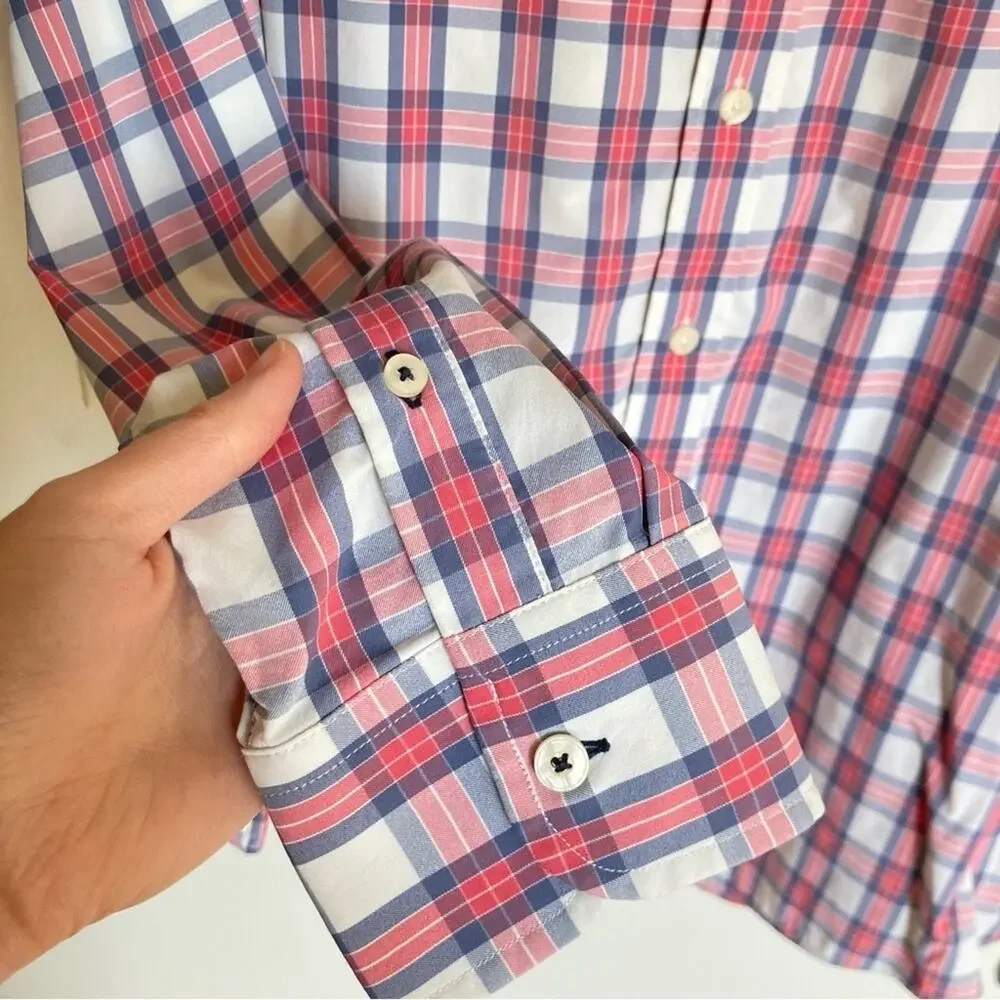UNTUCKit Red and Blue Plaid Casual Button Down Shirt